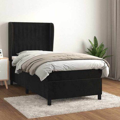 Cama box spring con colchón cuero sintético negro 90x190 cm (1/5)