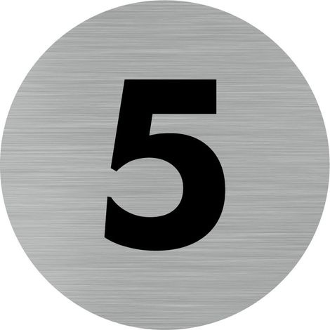 Pictogramme chiffre 5 (Q0308).- Adhésif aspect aluminium brossé - Diamètre 83 mm (1/5)