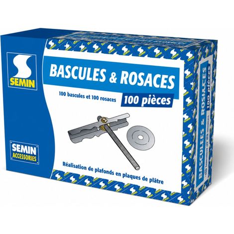 SEMIN Rosace et Bascule Plafond Suspendu - Boîte de 100 Pièces - Accessoire de Fixation pour Plaque de Plâtre - Pose Rapide sur Tige Filetée M6 - Montage Ossature Fourrure