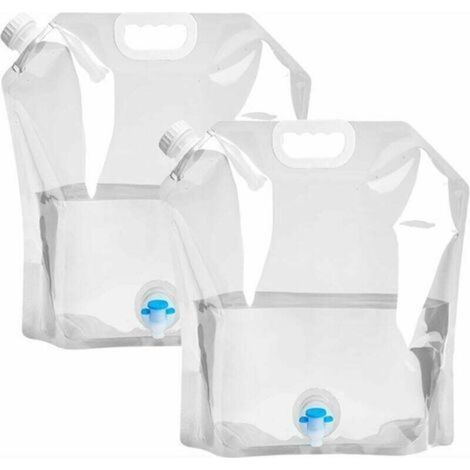Lot de 2 sacs pliants pour eau en polyéthylène, réservoirs portables de 10 L, sacs de stockage d’eau potable, idéaux pour voiture, camping et secours – avec poignée ergonomique