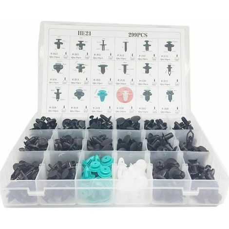 299pcs Clips Agrafe Plastique Rivets Garnissages Pare-chocs Panneaux de Portes Auto Voiture Universel avec Boîte De Rangement-Chrom (1/5)
