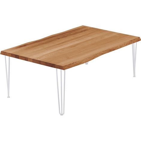 LAMO Manufaktur Esstisch Küchentisch, mit Baumkante 120x80x47cm (AxBxH), Creative, Dunkel / Weiss, LWB-01-A-004-9016Cr