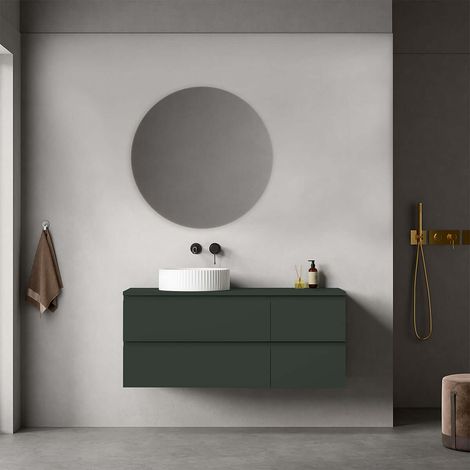 Mobile bagno sospeso reversibile 120 cm Verde Comodoro per Lavabo d'appoggio Specchio Tondo - Fiji Paint Top (1/4)