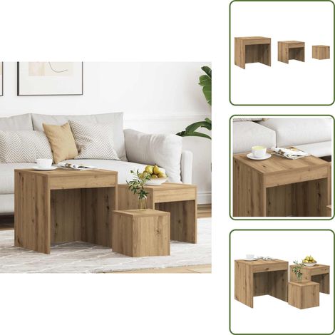 vidaXL Tables gigognes 3 pcs chêne artisanal bois d'ingénierie (1/5)