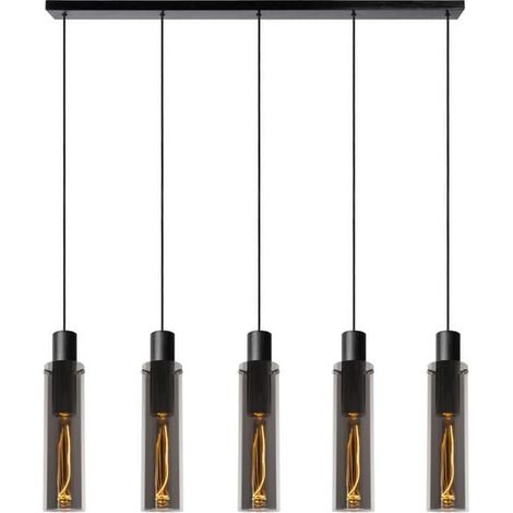 Lampadario Lucide Orlando 5xE27 nero metallo/vetro (1/5)