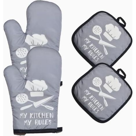 Gants de Cuisine, Gant Four Anti Chaleur avec 2 Maniques Cuisine, pour la Pâtisserie et Les Grillades, Gris (1/5)