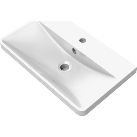 Aica Lavabo avec bonde blanc 61x35x13.5 cm, Lavabo rectangulaire en marbre artificiel