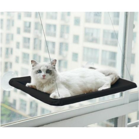 - Hamac pour chat de fenêtre - adapté aux grands chats jusqu'à 25 kg, chaise longue, lit pour animaux de compagnie - adapté aux grandes fenêtres - lit pour chat suspendu - noir (1/5)