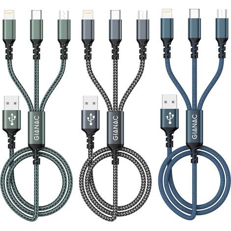 Câble Chargeur Multi Embout Cable Multi Chargeur[1.2M/Lot de 3] (1/5)