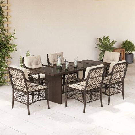 7-tlg. Garten-Essgruppe mit Kissen Braun Poly Rattan vidaXL (1/5)