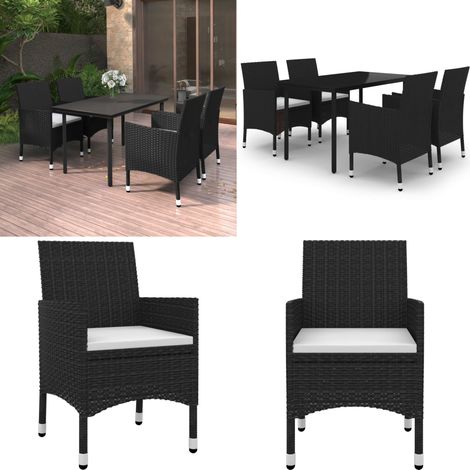 Ensemble à manger de jardin coussins 5 pcs Résine tressée Verre - Chaises de jardin - Table de jardin (1/5)