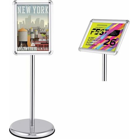 Bodenstehender Plakathalter aus Aluminium, Größe A4, höhenverstellbar, bodenstehender Plakatständer mit 360-Grad-Drehung für Hochzeit, Museum, Show, Party (Silber, A4) (1/5)