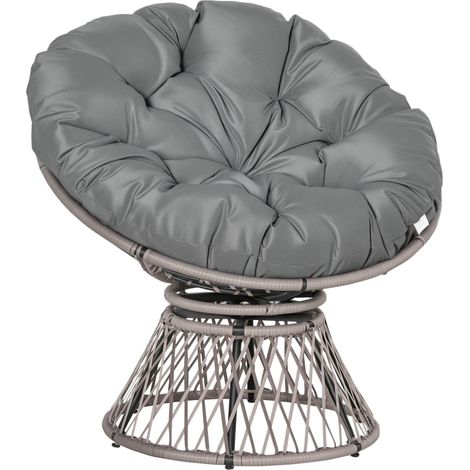 Fauteuil Papasan, fauteuil en osier avec coussin, rotin 360°, gris, L 87 x P 97 x H 86 cm idéal pour aménager votre terrasse, balcon ou jardin, alliant confort et durabilité pour vos moments de dét...