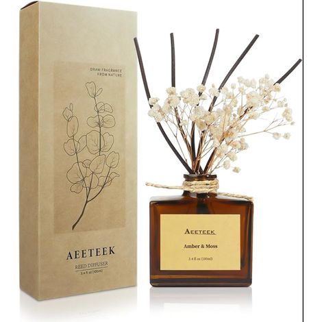 Diffuseur d'huiles essentielles d'ambre et de Mousse avec Fleurs séchées, diffuseur Parfum Maison, Fait à la Main décoration d'intérieur, Parfum pour Bureau (1/5)