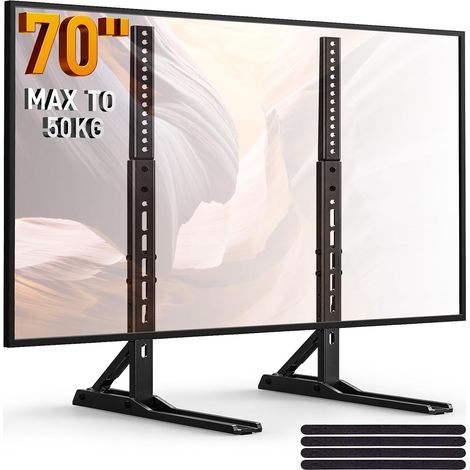 Support TV sur Pied Universel pour Téléviseurs 22-70 Pouces, Pied TV de Table avec 3 Options de Hauteur, Base de Remplacement, Supporte Jusqu'à 50kg, VESA Max 800x600mm (1/5)