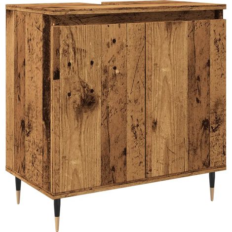 Mueble de baño de estilo industrial en madera envejecida 58 x 33 x 60 cm con amplio espacio de almacenamiento acabado mate aspecto de madera envejecida 020051094 (1/5)