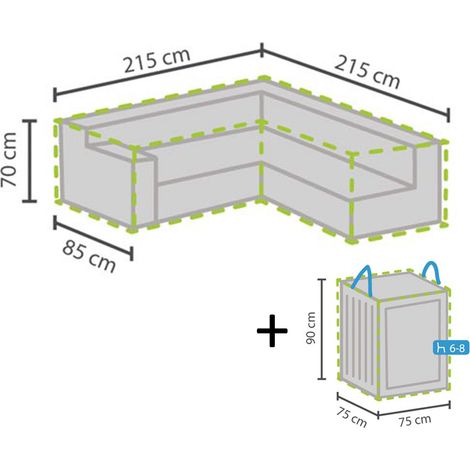 Schutzhülle 215x215cm für L-förmiges Garten Lounge Set + Hülle für 6-8 Kissen (1/5)