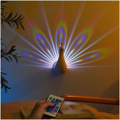Applique murale en forme de paon - Lampe de bureau à LED avec télécommande - Éclairage décoratif moderne - 7 réglages de couleur pour la décoration de la maison (1/5)