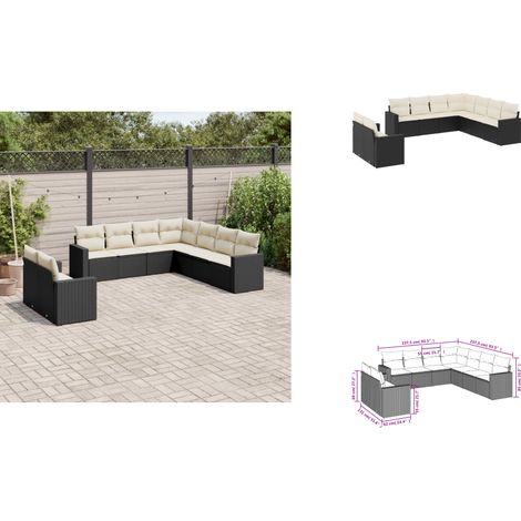 9-tlg. Garten-Sofagarnitur mit Kissen Schwarz Poly Rattan - Gartensofa - Outdoor Möbel - Lounge Set - Rattan Sofa - Gartenmöbelset (1/3)