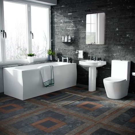 Pedestal Basin & Close Coupled WC Toilet with Straight Edge Bath Bathroom Suite (1/5)
