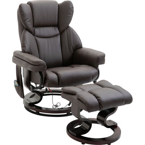 Sillón de masaje reclinable con reposapiés, polipiel marrón, 79 x 82 x 101 cm, giratorio 360° (1/5)
