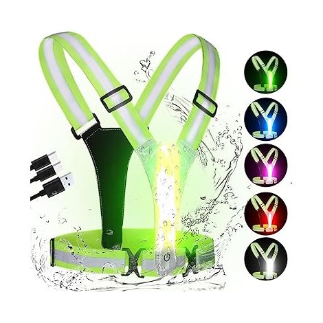 Gilet da corsa riflettente a LED, alta visibilità, regolabile, luci a 5 colori, gilet di sicurezza ricaricabile per camminare, correre, andare in bicicletta e fare jogging (1/4)