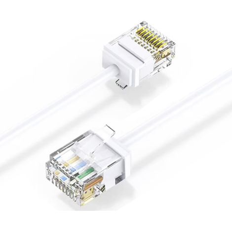 Elfcam Slim Ethernetkabel 3m RJ45 Cat 6 Weiß – 32 AWG ultradünn, platzsparend, Hochgeschwindigkeit – LAN-Kabel für PC, Router, Switch, Internetbox