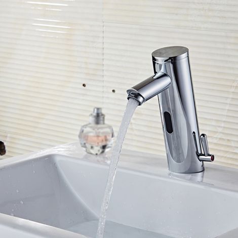 Robinet Lavabo à Capteur – Sans Contact, Automatique – Cuivre Noble – Eau Chaude/Froide – Salle de Bain (1/5)