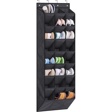 Organiseur De Chaussures Pour Porte - 24 Poches - 8 Niveaux - Tissu Oxford 600D - Dimensions 53 X 14,5 X 157,5 Cm - Noir (1/5)
