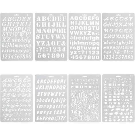 Pochoir Alphabet Et Chiffres - Pochoir Réutilisable Souple En Plastique 1 À 3 Cm - Majuscules Minuscules Ponctuation - Lot De 8 Pièces