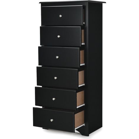 COSTWAY Wooden Chest of Drawers,40D x 59W x 135H cm , 6-Drawer Dresser Cabinet, Floor Standing Tall Narrow Storage Cupboard Organiser Unit for Bedroom, Living Room, Closet and Hallway (Black)