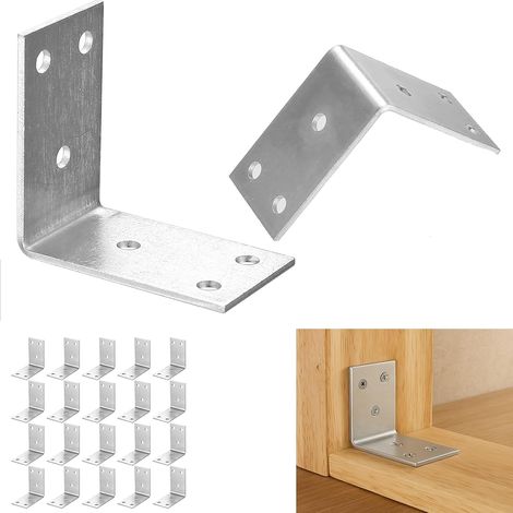 20 Pcs Equerre Metal, Equerre Fixation Charge Lourde, équerre de Fixation en Métal, Equerre d'assemblage Angle 90 Degrés Droit, Support en Forme de L pour Fixation Bois Meubles, 52x52mm (1/5)