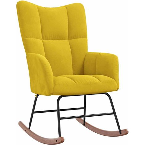 Fauteuil à bascule d'allaitement rembourré relax pour salon en velours jaune moutarde DEC029014