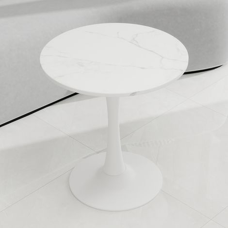 Couchtisch (77.5x77.5x15.5 cm), modernes minimalistisches Design, runde Tischplatte, Kunstmarmor, Weiß (1/5)