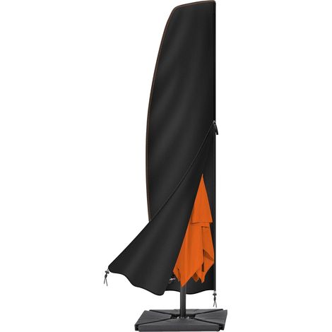 Housse Parasol Déporté - 1 Pièce - Tissu Oxford 420D - Imperméable Avec Zip - Jardin Terrasse Carré Rond - Noir 265x40/70/50cm (1/5)