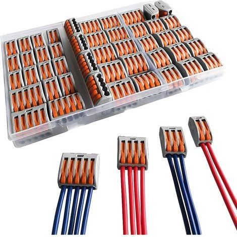 Connecteurs de Fil de Câble électriques Compacts kit, Bornes de Connexion Automatique, Rapide, 14pcs 2 entrées, 14pcs 3 entrées,10pcs 4 entrées, 8pcs 5 entrées, Cuivre (1/5)