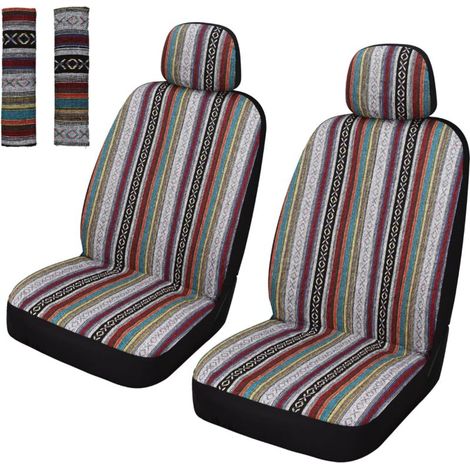 Car seat covers, front seat covers with seatbelt pads, washable and breathable, striped woven fabric, universal fit, suitable for most cars, airba
