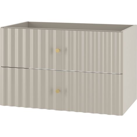 Meuble de salle de bain sous vasque suspendu AQUA cachemire 80 cm façades rainurées (1/5)