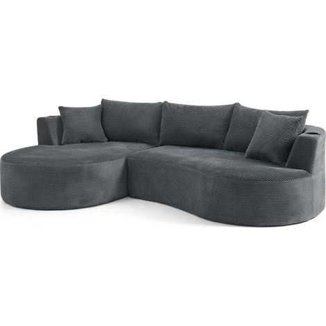 Divano angolare 3 posti con chaise longue sinistra in velluto a coste grigio (1/5)
