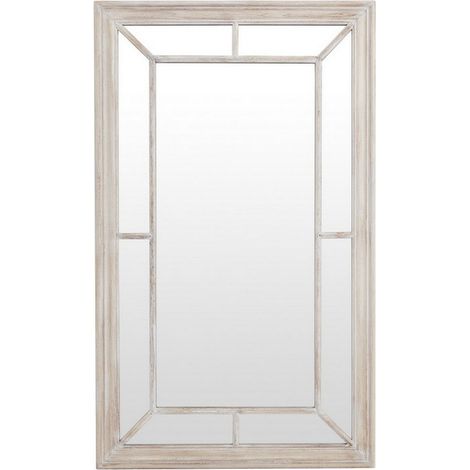 Washed Wood Framed Window Mirror - Wood - L6 x W90 x H150 cm - Brown