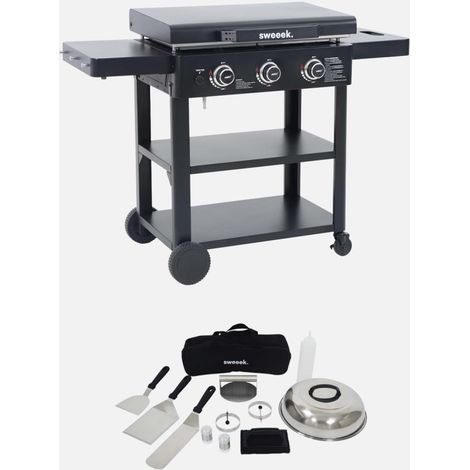 Plancha de gas 3 quemadores acero inoxidable 12kW con carrito y utensilios