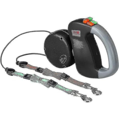 Laisse double pour chien, laisse rétractable pour deux chiens, noire (1/4)