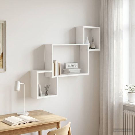 vidaXL Wall Shelf Wall-Mounted White 91.5 x 15 x 76 cm Engineered Wood (1/5)