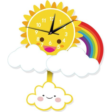 Horloge Murale Créative à Balancier Motif Soleil et Arc-en-Ciel, Panneau en PVC Expansé, Mouvement Haute Précision, pour Bureau ou Chambre D'étude (1/5)