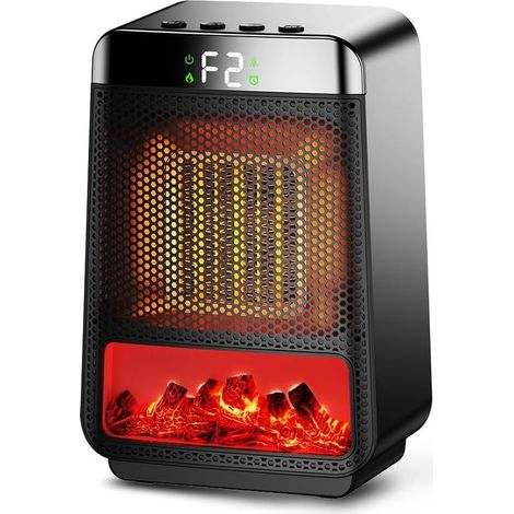 Chauffage d'appoint, 1500W Chauffage Soufflant, ECO Radiateur Céramique PTC avec Minuterie et Lumière d'ambiance de Flamme 3D, Ventilateur de Chauffage Portable pour Salon, Salle de Bain, Bureau (1/5)