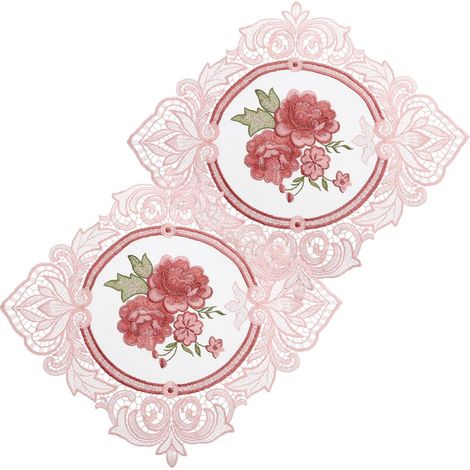 Lot de 2 Sets de Table Ovales Vintage en Dentelle Brodée, Couleur Rose Poudré, 29,5 X 34 Cm, Napperons Décoratifs Résistants la Chaleur (1/5)