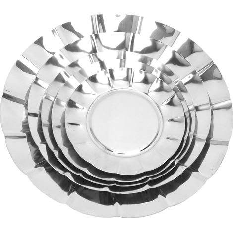 Ensemble de 5 assiettes en acier inoxydable (13 cm, 15 cm, 16,5 cm, 20 cm, 25 cm) et plat à rôtir. (1/5)