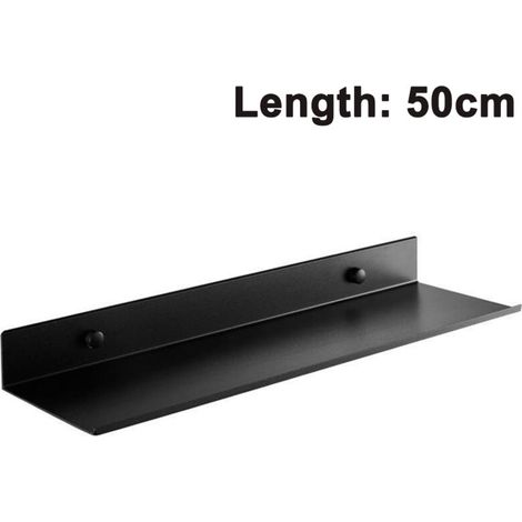 Lauwexe – Étagère murale en aluminium 50 cm – Résistante à la rouille – Pour salle de bain et cuisine – Flottante décorative noire (1/5)