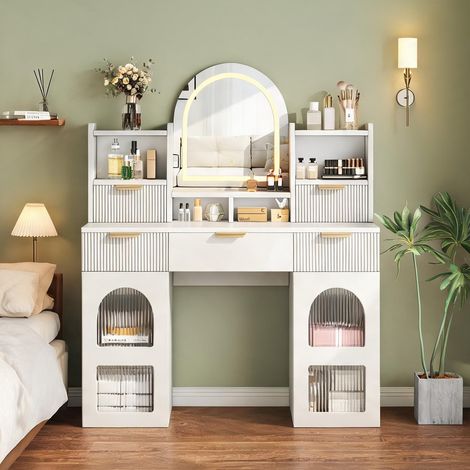 Coiffeuse avec miroir LED 120 cm finition blanc coloris blanc (1/5)