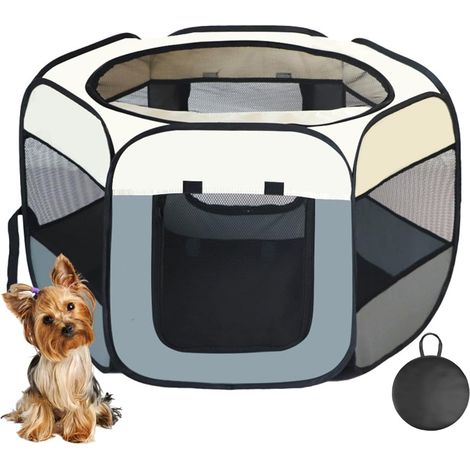 Clôture portable pliable pour animaux domestiques - Enclos pour chat enceinte - Tente fermée pour animal domestique - Boîte de livraison avec sac de transport (L, gris) (1/5)